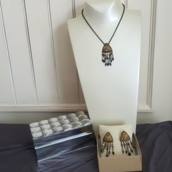 Necklace Earring Set Bronze Egyptian Style Gold  Swarovski Crystal Embellished - Picture 2 of 7